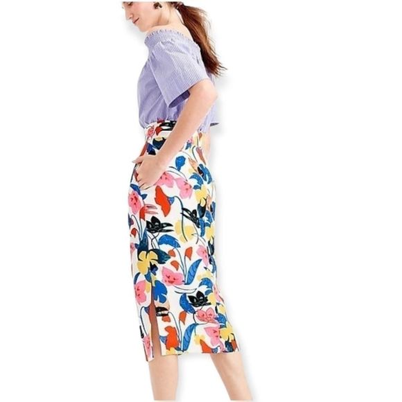 J. CREW White, Red, Blue, Yellow Pintucked in Morning Floral Skirt Size 0 - Picture 2 of 8
